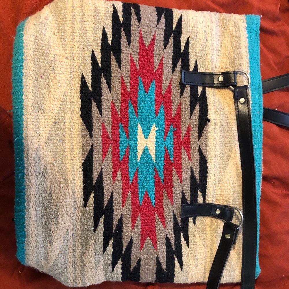 Aztec Patterned Tote Bag with Black Straps